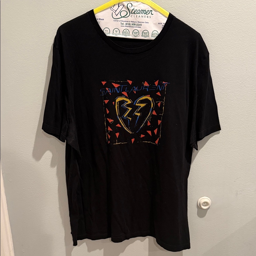 Saint Laurent Black Kids Tee with Colorful Graphic